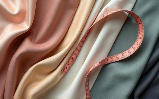 A measuring tape laid out over luxurious curtain fabric samples.